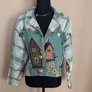 Women's Vintage Painted Pony Green Bird House Jacket M
